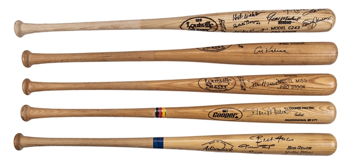 Lot of (5) Boldly Signed High Grade Bats Including Willie Mays, Stan Musial (2), Al Kaline & New York Yankees Stars and Hall of Famers 15 Signature Bat (JSA Auction LOA)